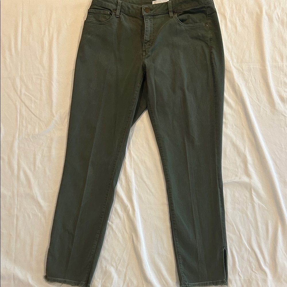 LOFT Ankle-Cropped Jeans in Olive Green